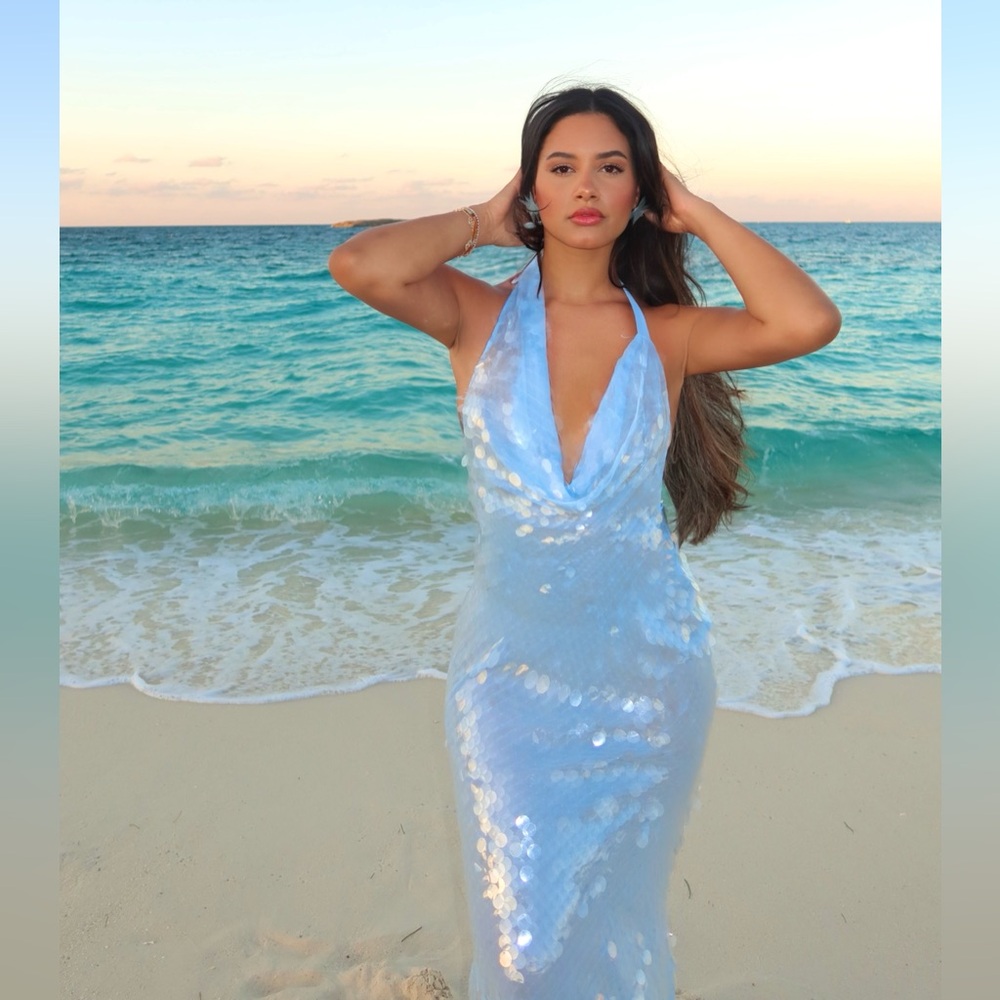 RAT & BOA Blue Anais Sequin Halter Dress